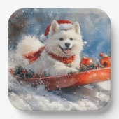 雪のクリスマスを許すそりのサモイド犬 ペーパープレート (正面)
