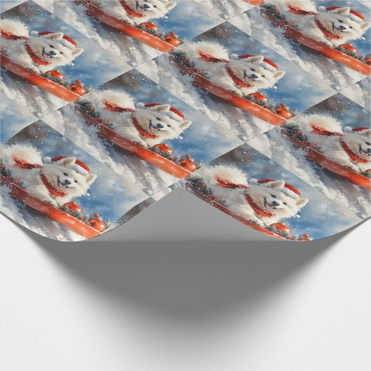 雪のクリスマスを許すそりのサモイド犬 ラッピングペーパー (角)