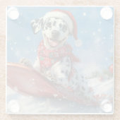 雪のクリスマスを許すそりのダルマチア犬 ガラスコースター (裏面)