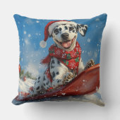 雪のクリスマスを許すそりのダルマチア犬 クッション (正面)