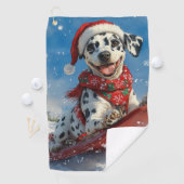 雪のクリスマスを許すそりのダルマチア犬 ゴルフタオル (インサイチュ)