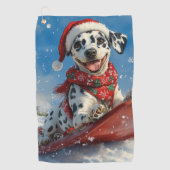 雪のクリスマスを許すそりのダルマチア犬 ゴルフタオル (正面)