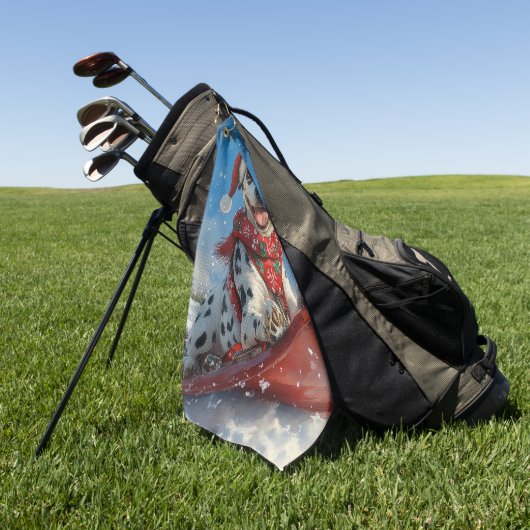 雪のクリスマスを許すそりのダルマチア犬 ゴルフタオル (グリーン)