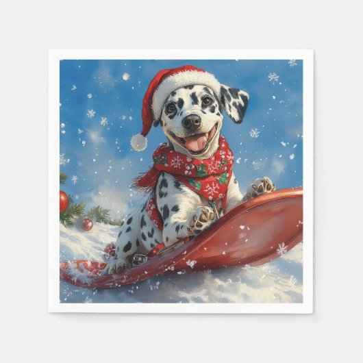 雪のクリスマスを許すそりのダルマチア犬 スタンダードカクテルナプキン (正面)