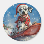 雪のクリスマスを許すそりのダルマチア犬 マグネット (正面)