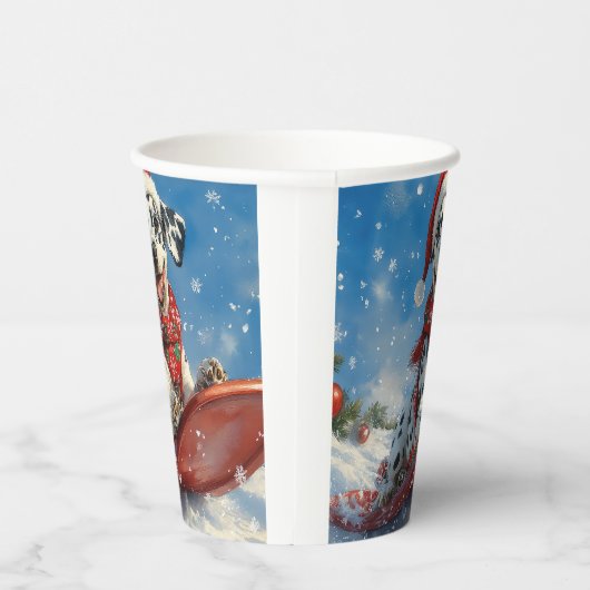 雪のクリスマスを許すそりのダルマチア犬 紙コップ (右)