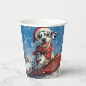 雪のクリスマスを許すそりのダルマチア犬 紙コップ (正面)