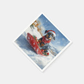 雪のクリスマスを許すそりのドバーマンドッグ スタンダードカクテルナプキン (角)
