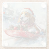 雪のクリスマスを許すそりのバスセットハウンド犬 ガラスコースター (裏面)