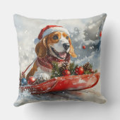 雪のクリスマスを許すそりのバスセットハウンド犬 クッション (裏面)