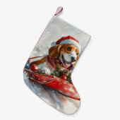 雪のクリスマスを許すそりのバスセットハウンド犬 スモールクリスマスストッキング (正面 (吊り時))