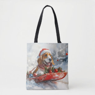 雪のクリスマスを許すそりのバスセットハウンド犬 トートバッグ