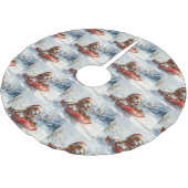 雪のクリスマスを許すそりのバスセットハウンド犬 ブラッシュドポリエステルツリースカート (アングル)