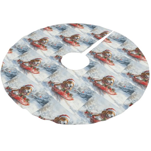 雪のクリスマスを許すそりのバスセットハウンド犬 ブラッシュドポリエステルツリースカート (アングル)