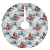 雪のクリスマスを許すそりのバスセットハウンド犬 ブラッシュドポリエステルツリースカート (正面)