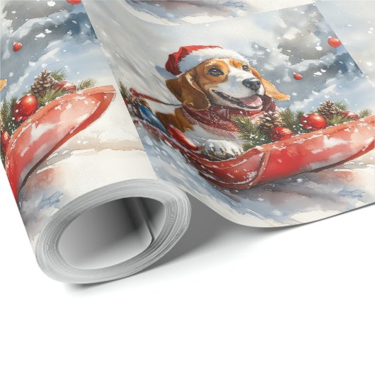 雪のクリスマスを許すそりのバスセットハウンド犬 ラッピングペーパー (ロールコーナー)