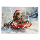 雪のクリスマスを許すそりのバスセットハウンド犬 ラージペーパーバッグ (裏面)