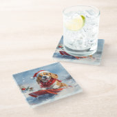 雪のクリスマスを許すそりのビーグル犬 ガラスコースター (アングル)