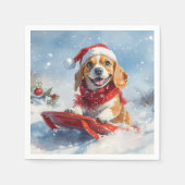 雪のクリスマスを許すそりのビーグル犬 スタンダードカクテルナプキン (正面)