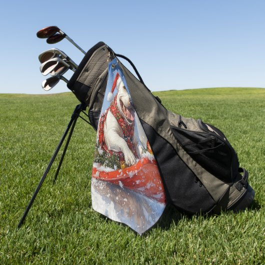 雪のクリスマスを許すそりのブルテリア犬 ゴルフタオル (グリーン)