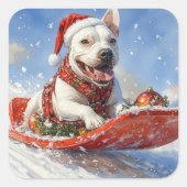 雪のクリスマスを許すそりのブルテリア犬 スクエアシール (正面)