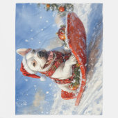 雪のクリスマスを許すそりのブルテリア犬 フリースブランケット (正面)
