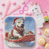 雪のクリスマスを許すそりのブルテリア犬 ペーパープレート (パーティー)