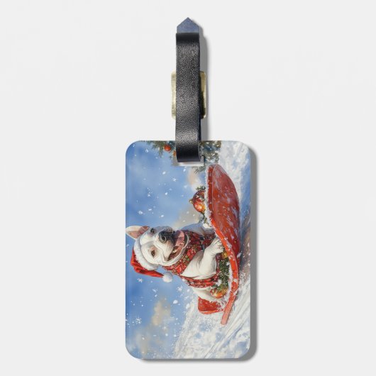 雪のクリスマスを許すそりのブルテリア犬 ラゲッジタグ (裏面縦)