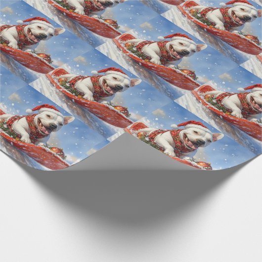 雪のクリスマスを許すそりのブルテリア犬 ラッピングペーパー (角)