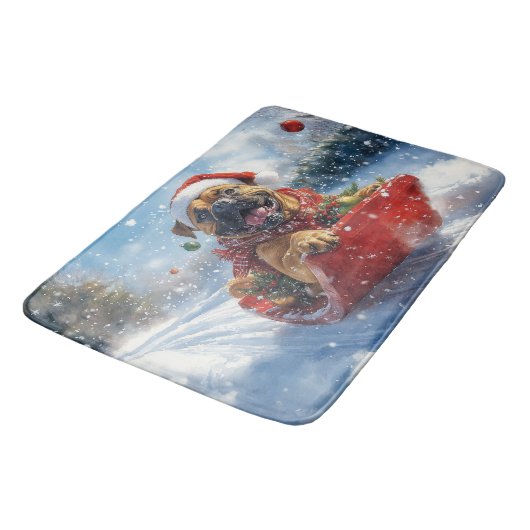 雪のクリスマスを許すそりのブルマスティフ犬 バスマット (アングル)