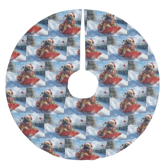 雪のクリスマスを許すそりのブルマスティフ犬 ブラッシュドポリエステルツリースカート (正面)