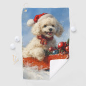 雪のクリスマスを許すそりのプードル犬 ゴルフタオル (インサイチュ)