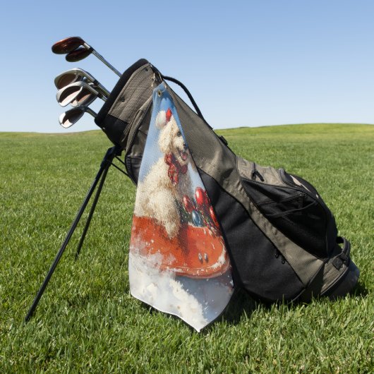 雪のクリスマスを許すそりのプードル犬 ゴルフタオル (グリーン)