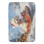 雪のクリスマスを許すそりのプードル犬 バスマット (正面縦)