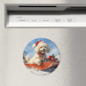 雪のクリスマスを許すそりのプードル犬 マグネット (インサイチュ (食洗機))
