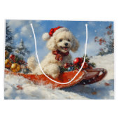 雪のクリスマスを許すそりのプードル犬 ラージペーパーバッグ (裏面)