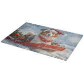 雪のクリスマスを許すそりのラフなコリー犬 カッティングボード (角)