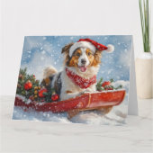 雪のクリスマスを許すそりのラフなコリー犬 カード (正面)