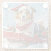 雪のクリスマスを許すそりのラフなコリー犬 ガラスコースター (裏面)