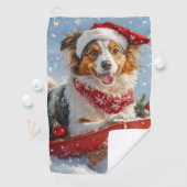 雪のクリスマスを許すそりのラフなコリー犬 ゴルフタオル (インサイチュ)