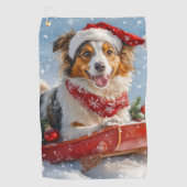 雪のクリスマスを許すそりのラフなコリー犬 ゴルフタオル (正面)