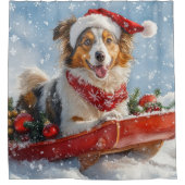 雪のクリスマスを許すそりのラフなコリー犬 シャワーカーテン (正面)