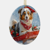 雪のクリスマスを許すそりのラフなコリー犬 セラミックオーナメント (右)