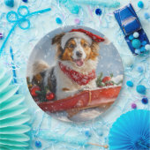 雪のクリスマスを許すそりのラフなコリー犬 ペーパープレート (パーティー)