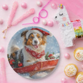 雪のクリスマスを許すそりのラフなコリー犬 ペーパープレート (パーティー)