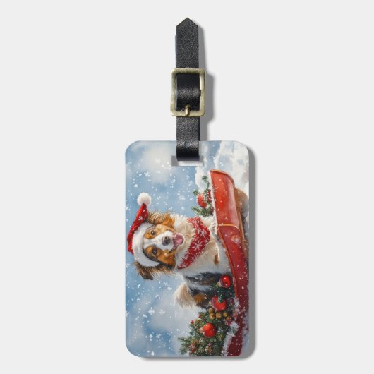 雪のクリスマスを許すそりのラフなコリー犬 ラゲッジタグ (正面縦)