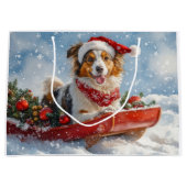 雪のクリスマスを許すそりのラフなコリー犬 ラージペーパーバッグ (正面)