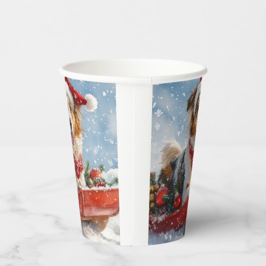 雪のクリスマスを許すそりのラフなコリー犬 紙コップ (右)