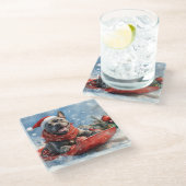 雪のクリスマスを許すそりの杖のコルソ犬 ガラスコースター (アングル)