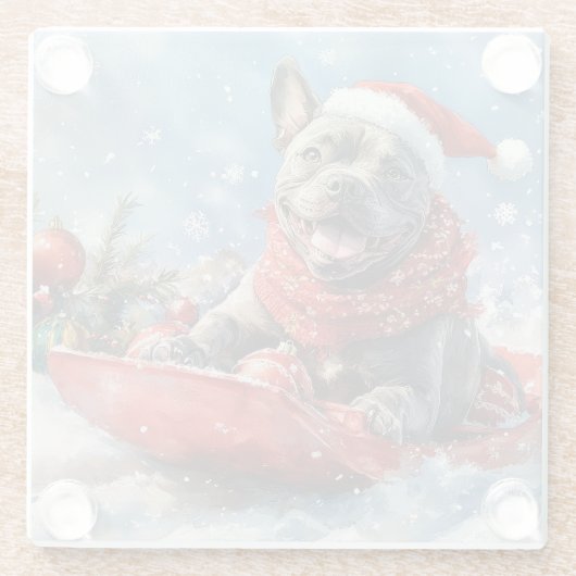雪のクリスマスを許すそりの杖のコルソ犬 ガラスコースター (裏面)